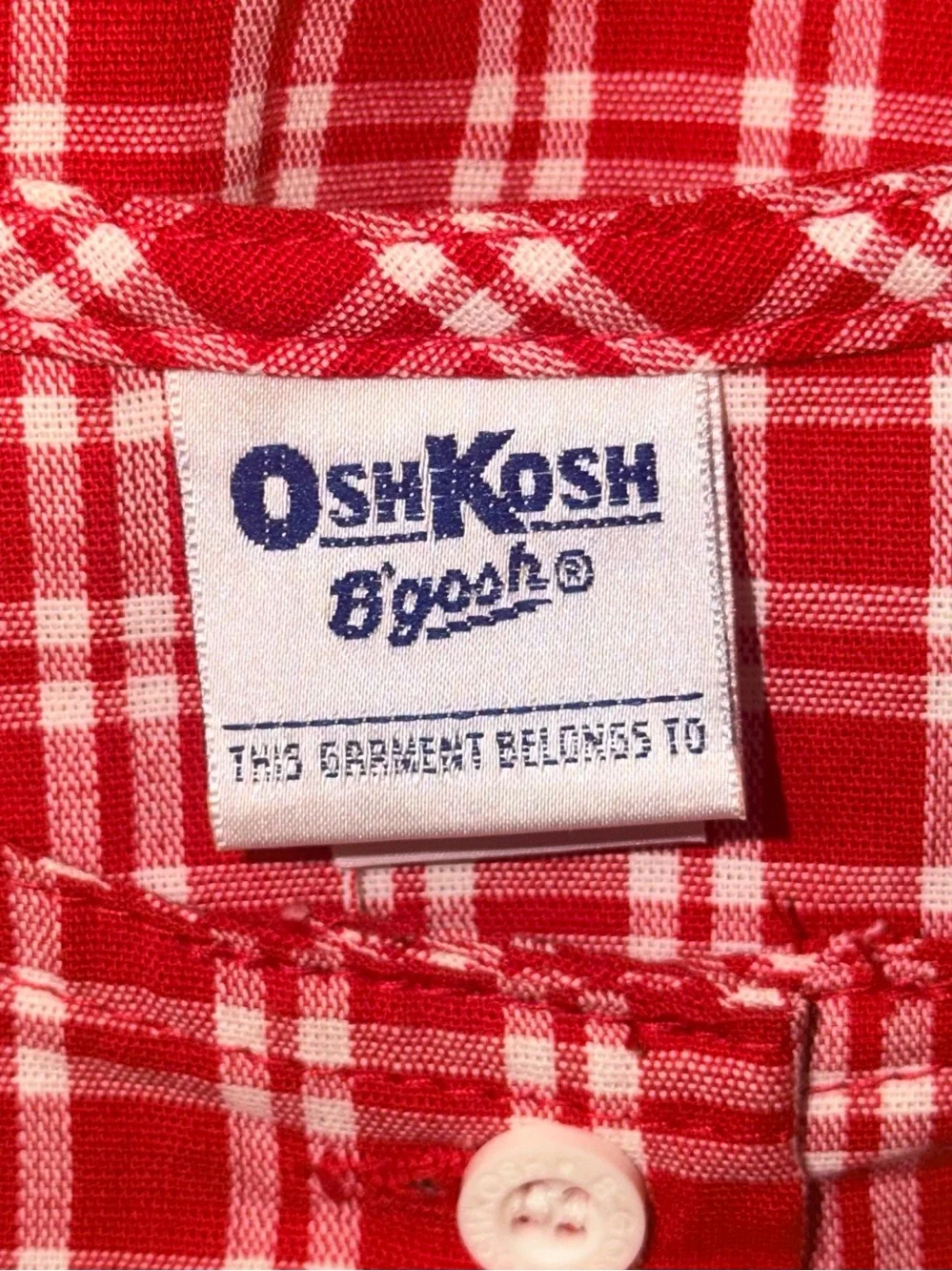 Oshkosh B’gosh Vintage Sleeveless Red White Plaid  Gingham Button Dress Sz 6X